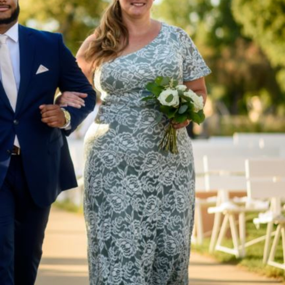 MuMu Bridesmaid Formal Dress, Lace Silver Sage